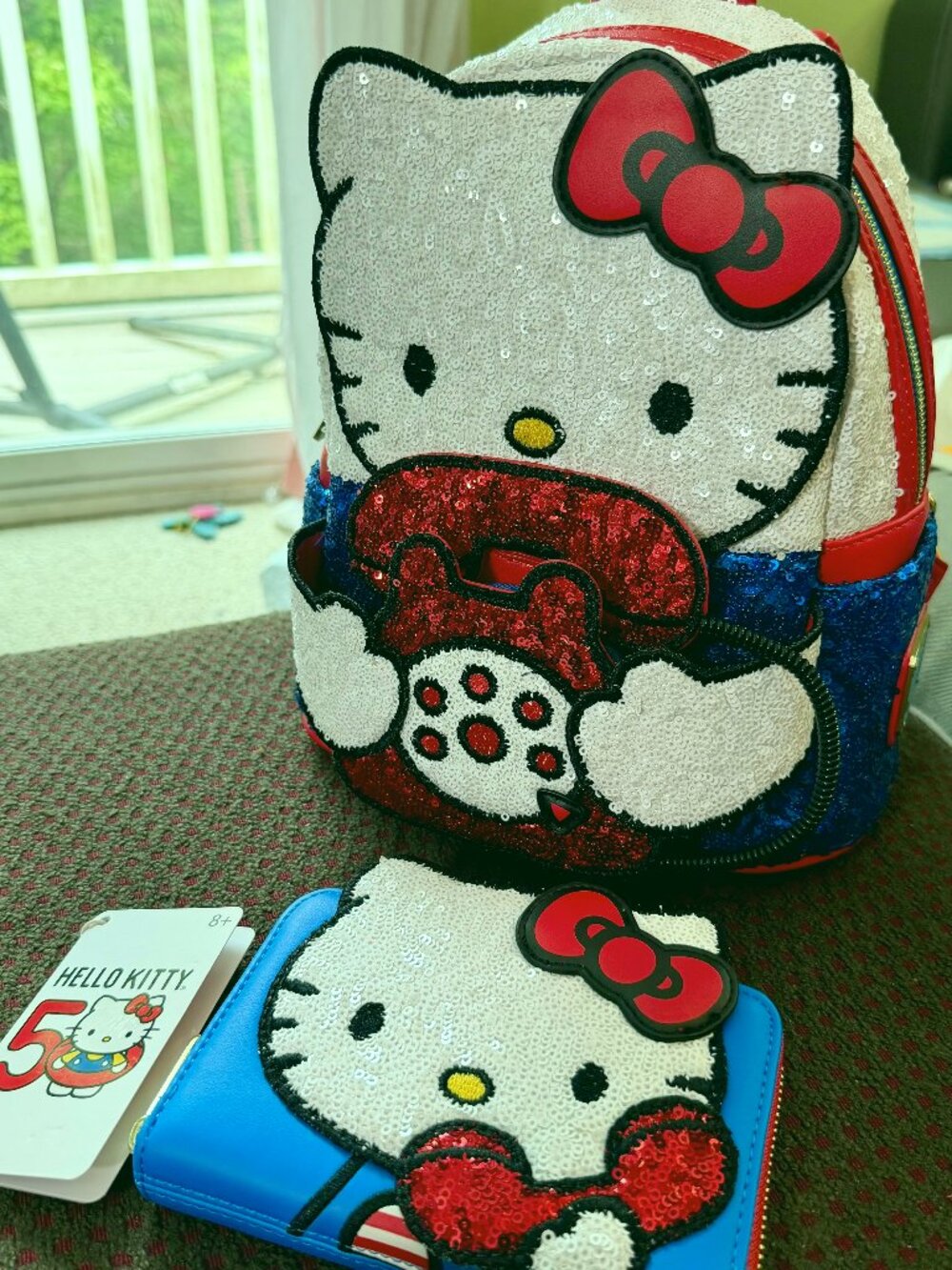 Loungefly Hello Kitty 50th Sequin Phone Mini Backpack + Wallet Set NWT Sanrio